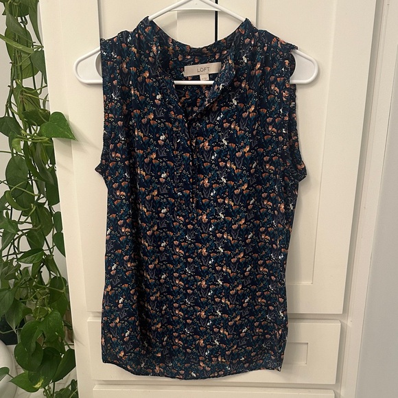 LOFT Tops - LOFT Navy and Orange Floral Blouse